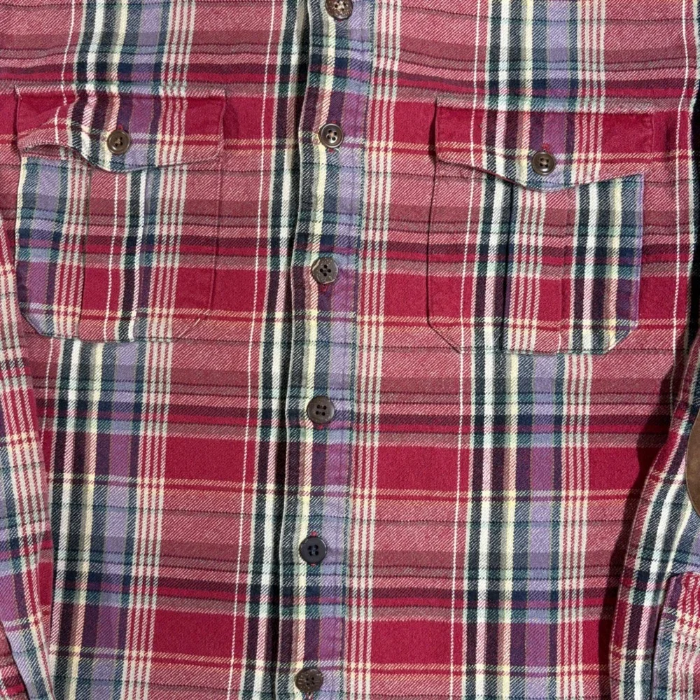 Polo Ralph Lauren Mens XL Plaid Flannel‎ Button Down Shirt Red Elbow Patches